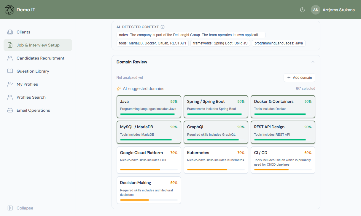 TestMeAI AI domain review — suggested competency domains